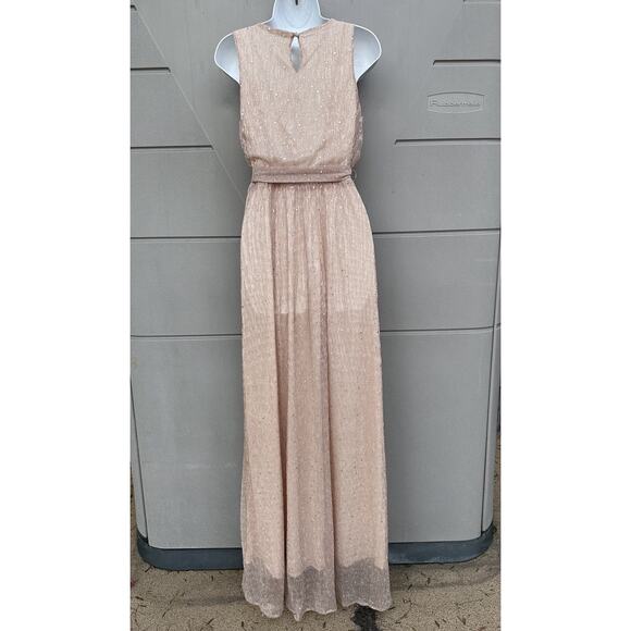 Baltic Born Sparkle Pale Pink Glitter Sleeveless Side Slit Maxi Dress Wedding M - Picture 5 of 12